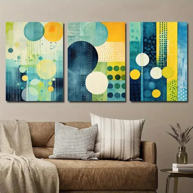 3pcs Abstract Colorful Circle Wall Art Set Canvas Framed 40x60cm - High Quality Print 100% Australian Made Wall Canvas Ready to Hang