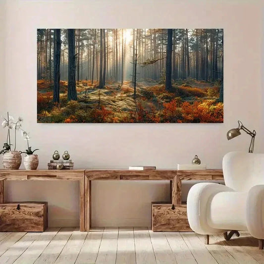 Forest Scene Sunlight Trees wall canvas office home room framed 80x45cm