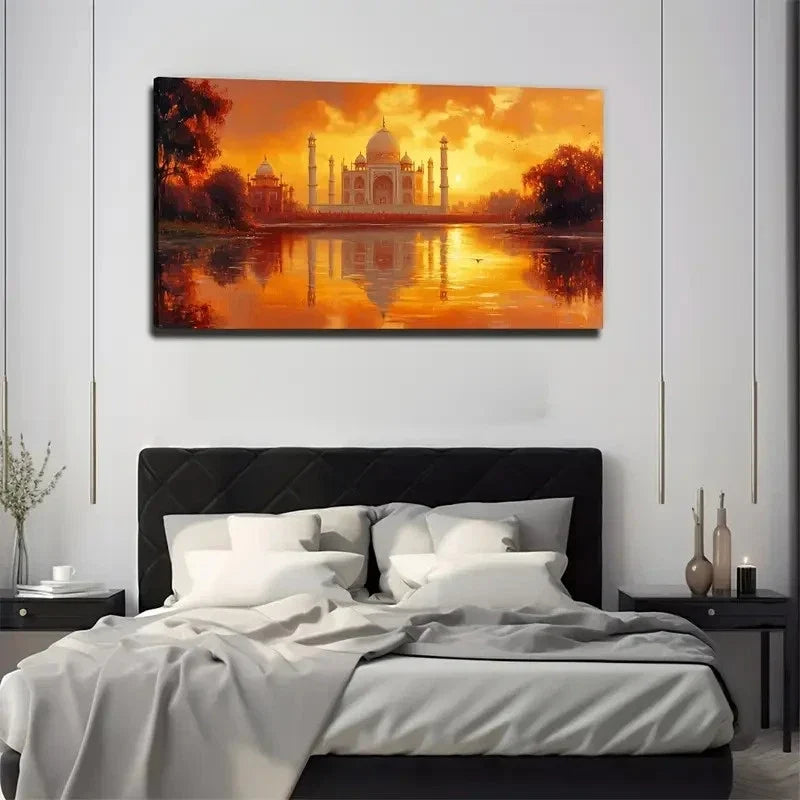 Taj Mahal At Sunset Suitable Wall Art Canvas Office Home Room Framed 80x45cm
