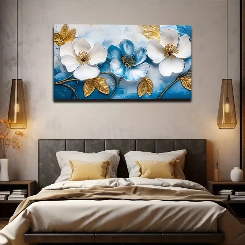 Blue And White Mixed Color Flow Wall Art Canvas Office Home Room Framed 120x60cm