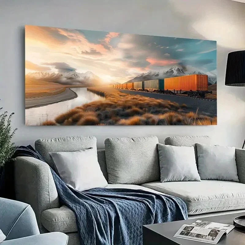 Containers Scenic Landscape Wall Art Canvas Office Home Room Framed 80x45cm