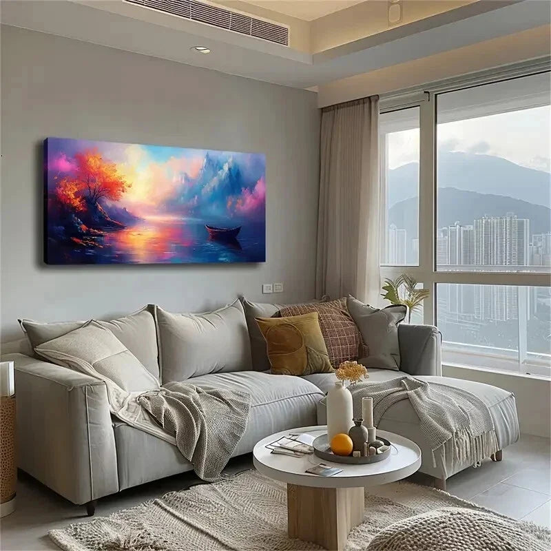 Serene Water Reflection Sunset Wall Art Canvas Office Home Room Framed 120x60cm