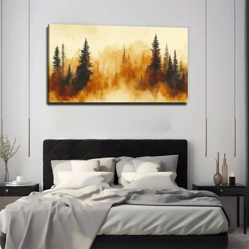 Pine Trees Forest Perfect Wall Art Canvas Office Home Room Framed 80x45cm