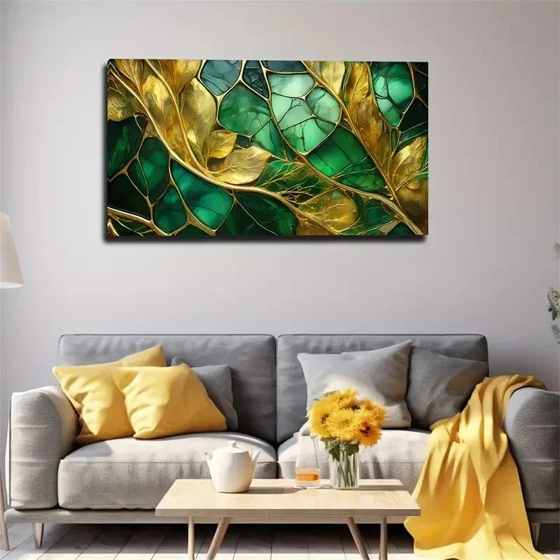 Abstract Golden Green Bohemian Wall Art Canvas Office Home Room Framed 120x60cm