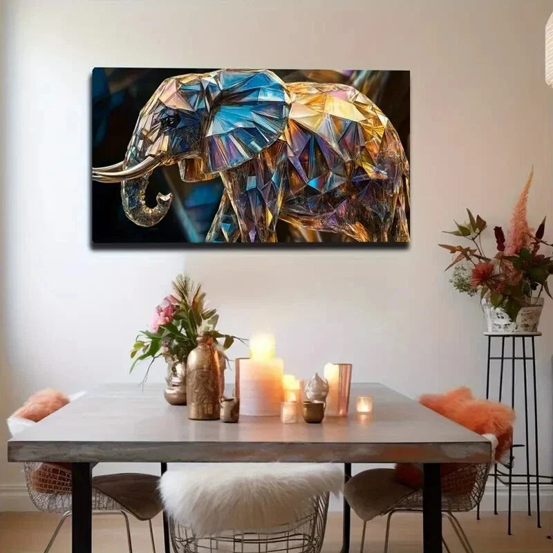 Abstract Elephant Crystal Wall Art Canvas Office Home Room Framed 120x60cm