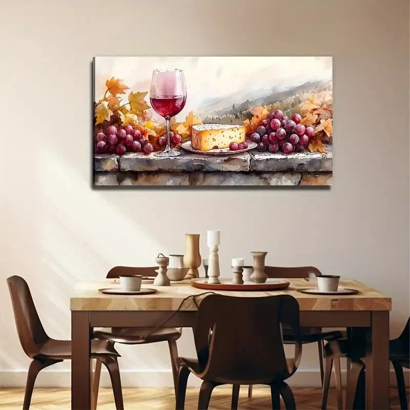 Wine Cheese Grapes Perfect Wall Art Canvas Office Home Room Framed 80x45cm