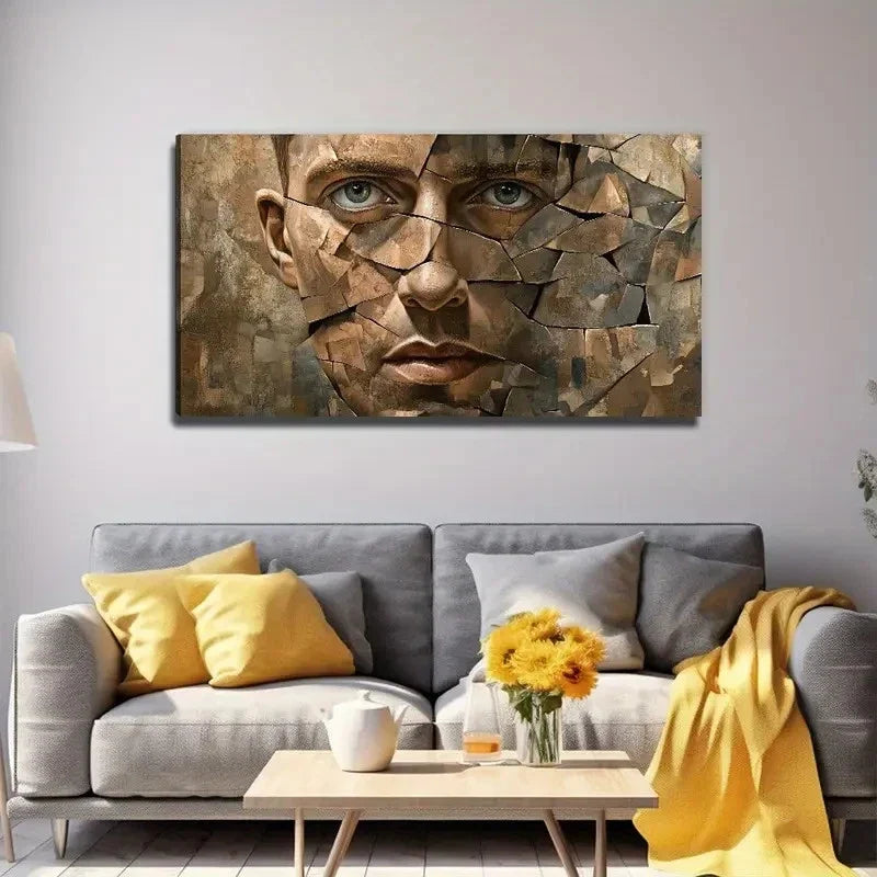 Block Face Abstract Cracked Wall Art Canvas Office Home Room Framed 120x60cm