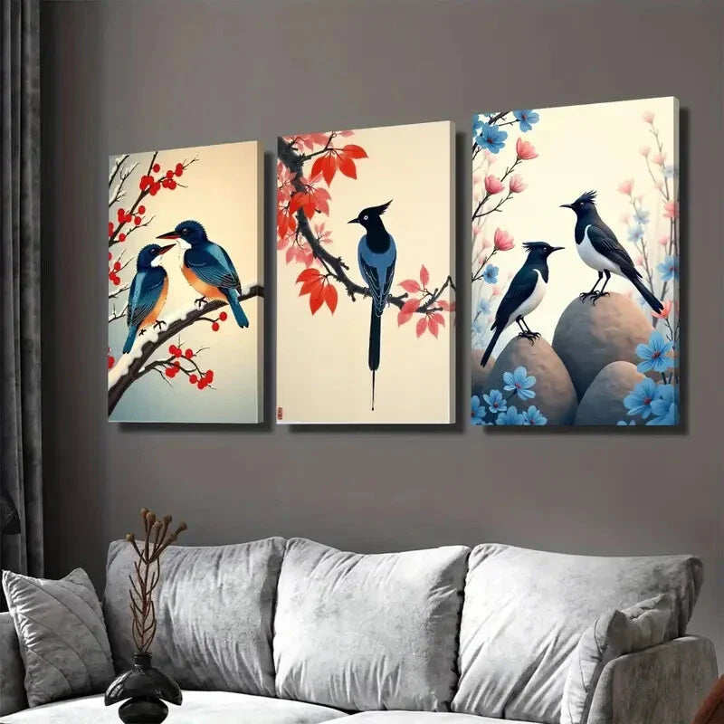 3pcs Beautiful Bird Nature Scenes Birds Modern Wall Art Set Canvas Framed 40x60cm - High Quality Print 100% Australian Made Wall Canvas Ready to Hang