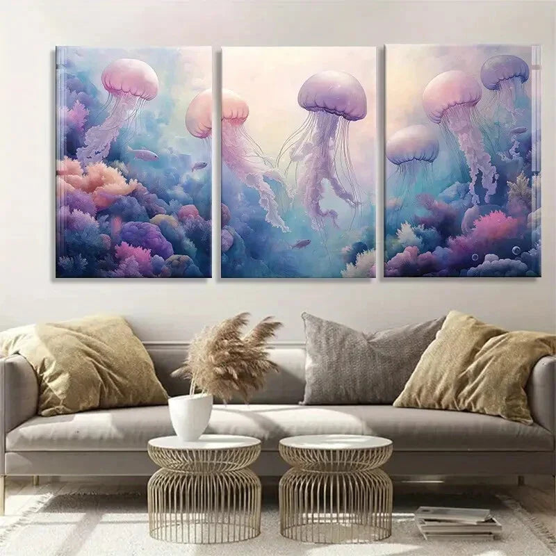 3pcs Soft Purple and Blue Underwater Perfect Wall Art Set Canvas Framed 40x60cm - High Quality Print 100% Australian Made Wall Canvas Ready to Hang