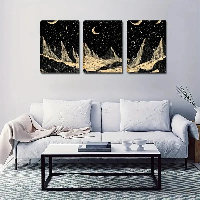 3pcs The Moon On The Sky Art Style Wall Art Set Canvas Framed 40x60cm - High Quality Print 100% Australian Made Wall Canvas Ready to Hang