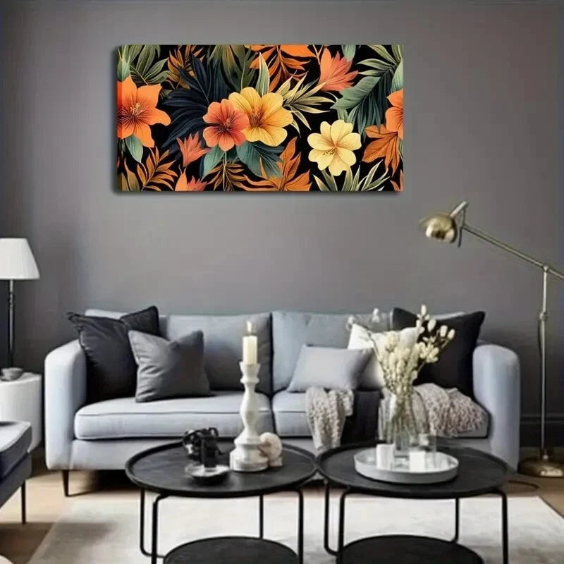 Vibrant Floral Design Blooming Wall Art Canvas Office Home Room Framed 120x60cm
