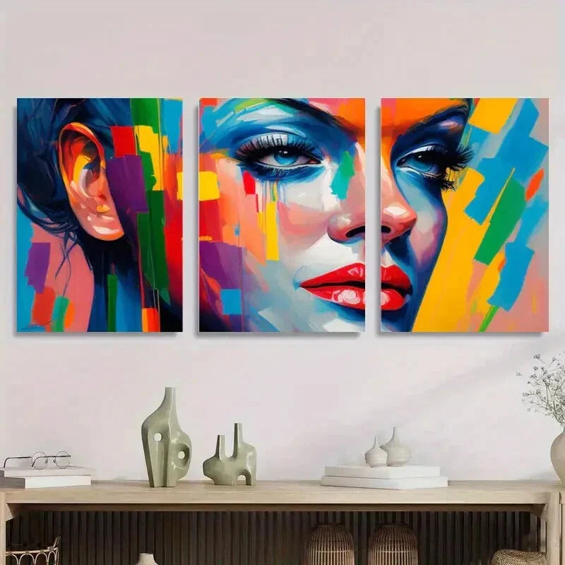 3pcs Colorful Abstract Woman Portrait Metal Print Ready to Hang Art