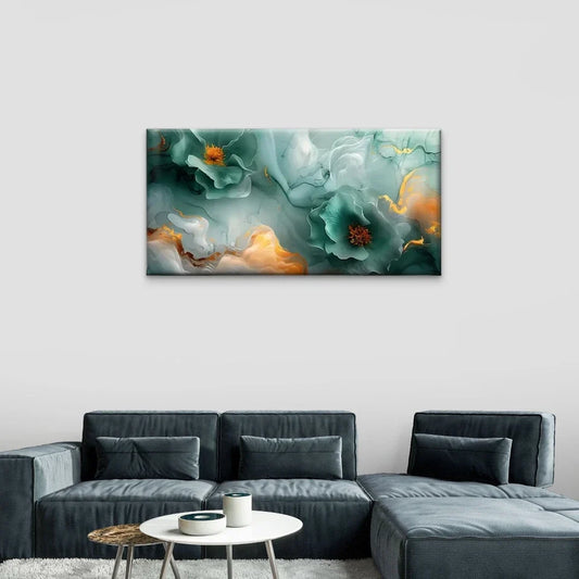 Modern Abstract Floral Vibrant Wall Art Canvas Office Home Room Framed 80x45cm