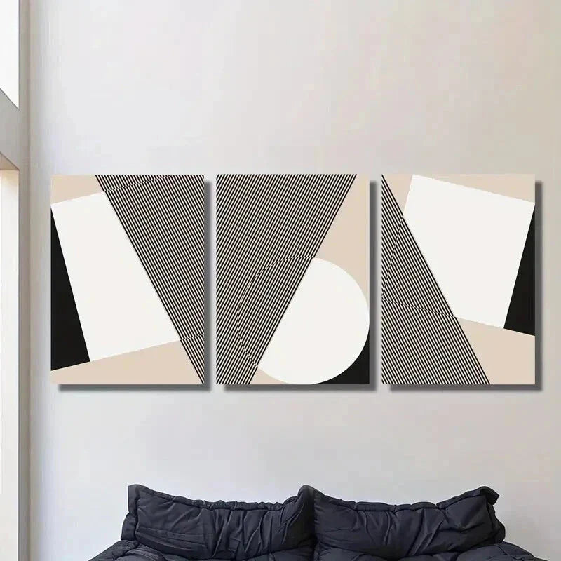 3pcs Abstract Geometric Modern Black Line Wall Art Set Canvas Framed 40x60cm - High Quality Print 100% Australian Made Wall Canvas Ready to Hang