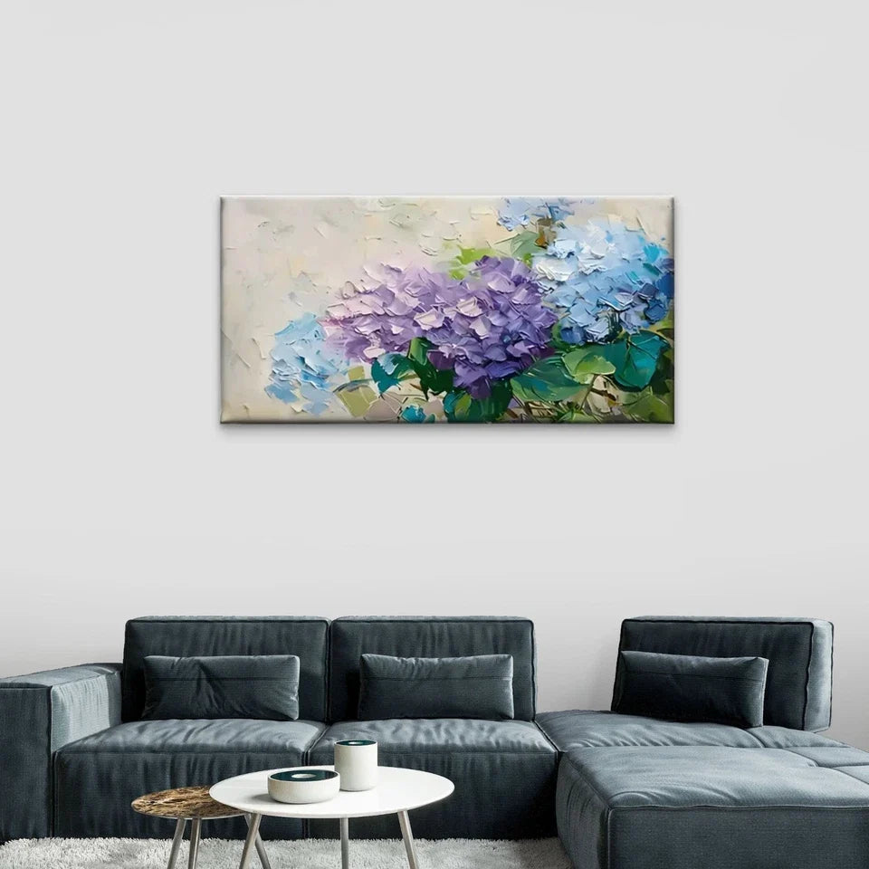 Flowers Blue Purple Abstract Wall Art Canvas Office Home Room Framed 80x45cm