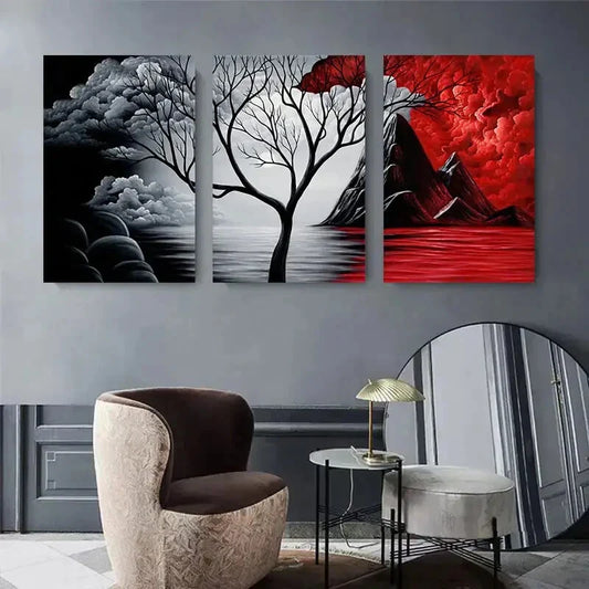 3pcs Minimalist Mountain and Tree Design Metal Print Ready to Hang Art