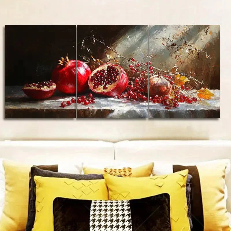 3pcs Pomegranates by the window Metal Print Ready to Hang Art