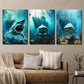 3pcs Underwater Pirate Ship & Predator Metal Print Ready to Hang Art