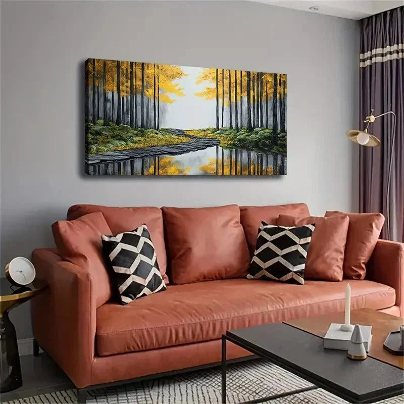 Winding Slate Road & Calm Lake Wall Art Canvas Office Home Room Framed 80x45cm