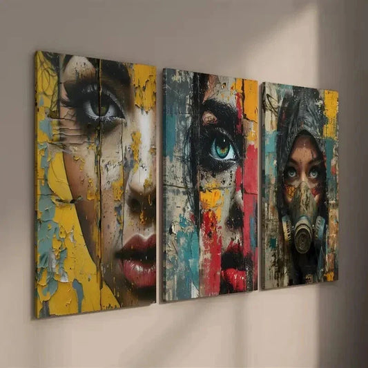3pcs Abstract Colorful Human Faces Wall Art Set Canvas Framed 40x60cm - High Quality Print 100% Australian Made Wall Canvas Ready to Hang
