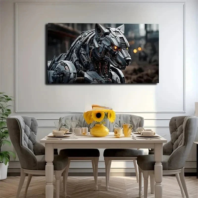 Futuristic Robot Dog Modern Wall Art Canvas Office Home Room Framed 120x60cm