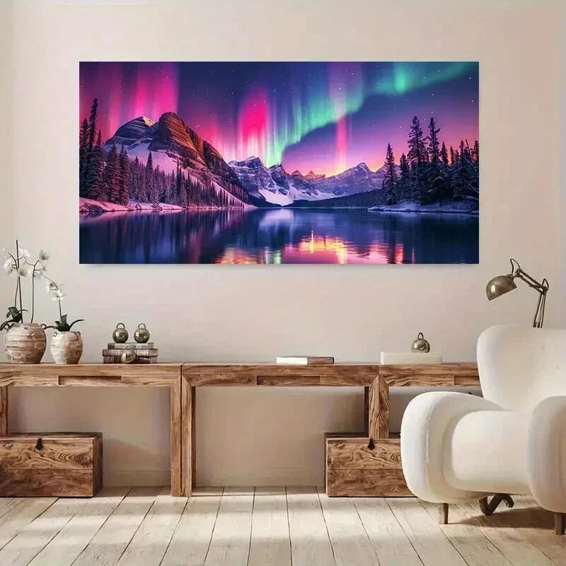 Vibrant Aurora Borealis Serene Wall Art Canvas Office Home Room Framed 80x45cm