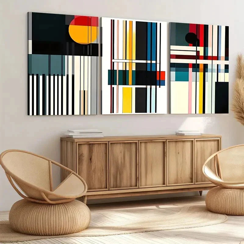 3pcs Color Abstract Geometric Elegant Artistic Wall Art Set Canvas Framed 40x60cm - High Quality Print 100% Australian Made Wall Canvas Ready to Hang