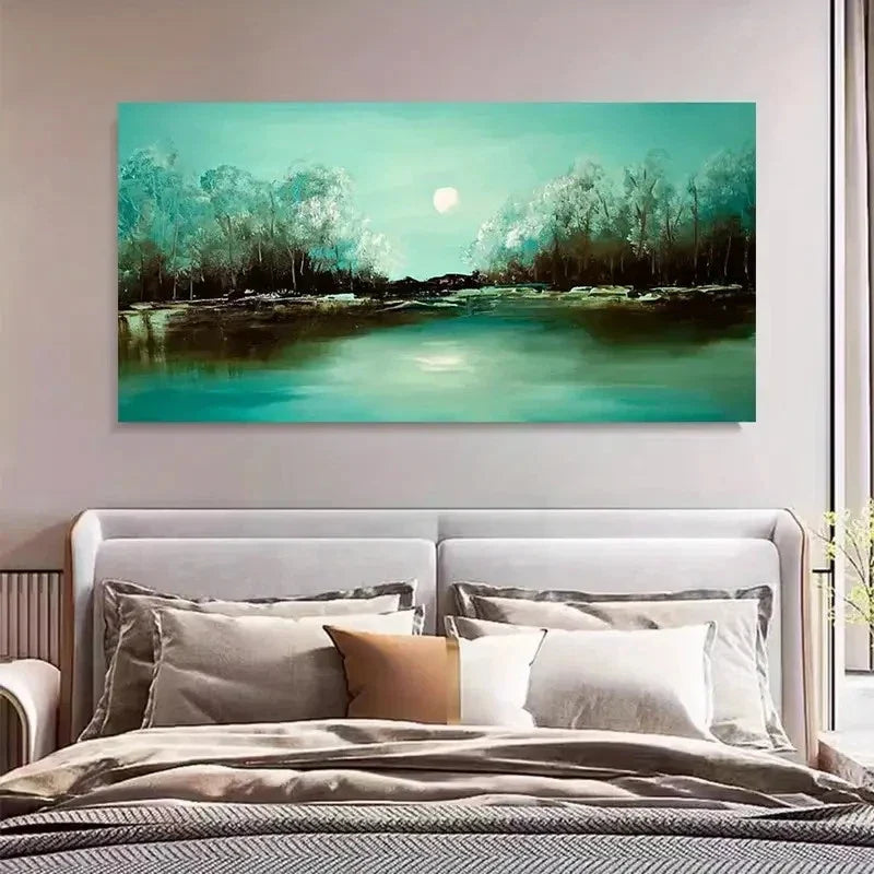 Green Abstract Landscape Wall Art Canvas Office Home Room Framed 120x60cm