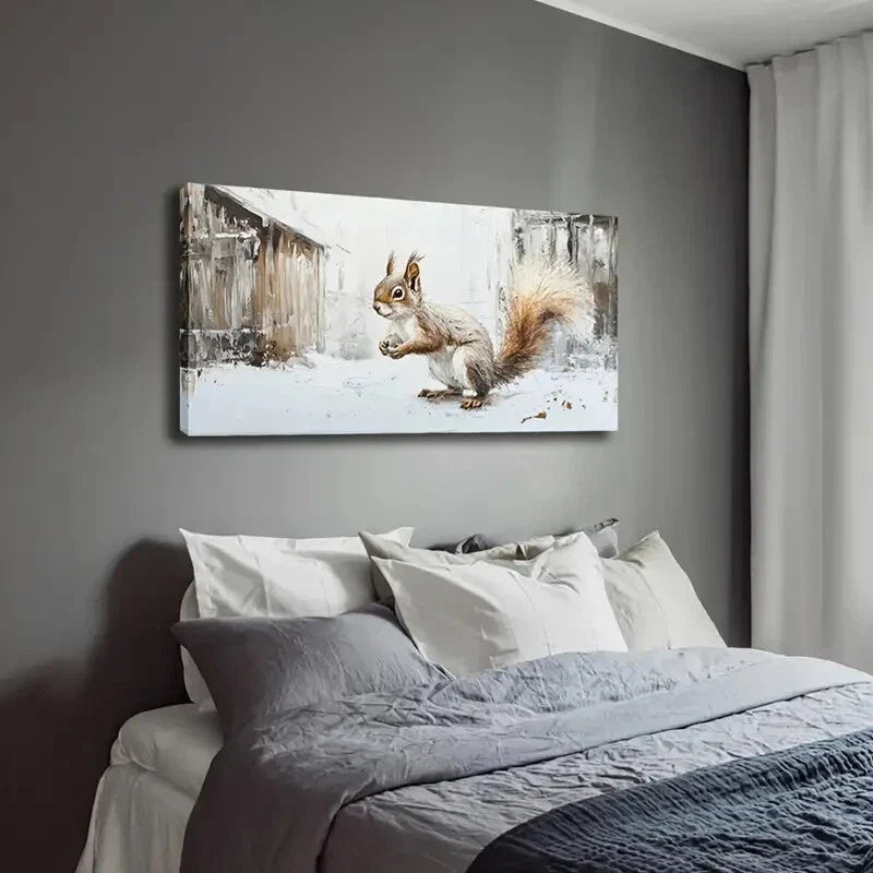 Squirrel in Snowy Forest Décor Wall Art Canvas Office Home Room Framed 120x60cm