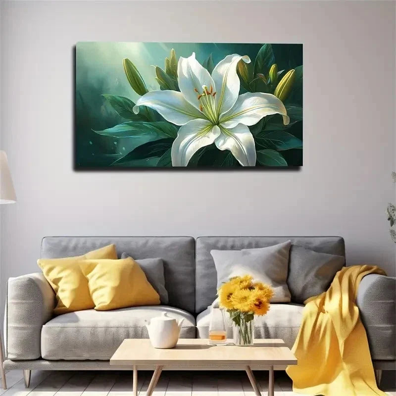 Blooming Lily In A Valley Wall Art Canvas Office Home Room Framed 80x45cm