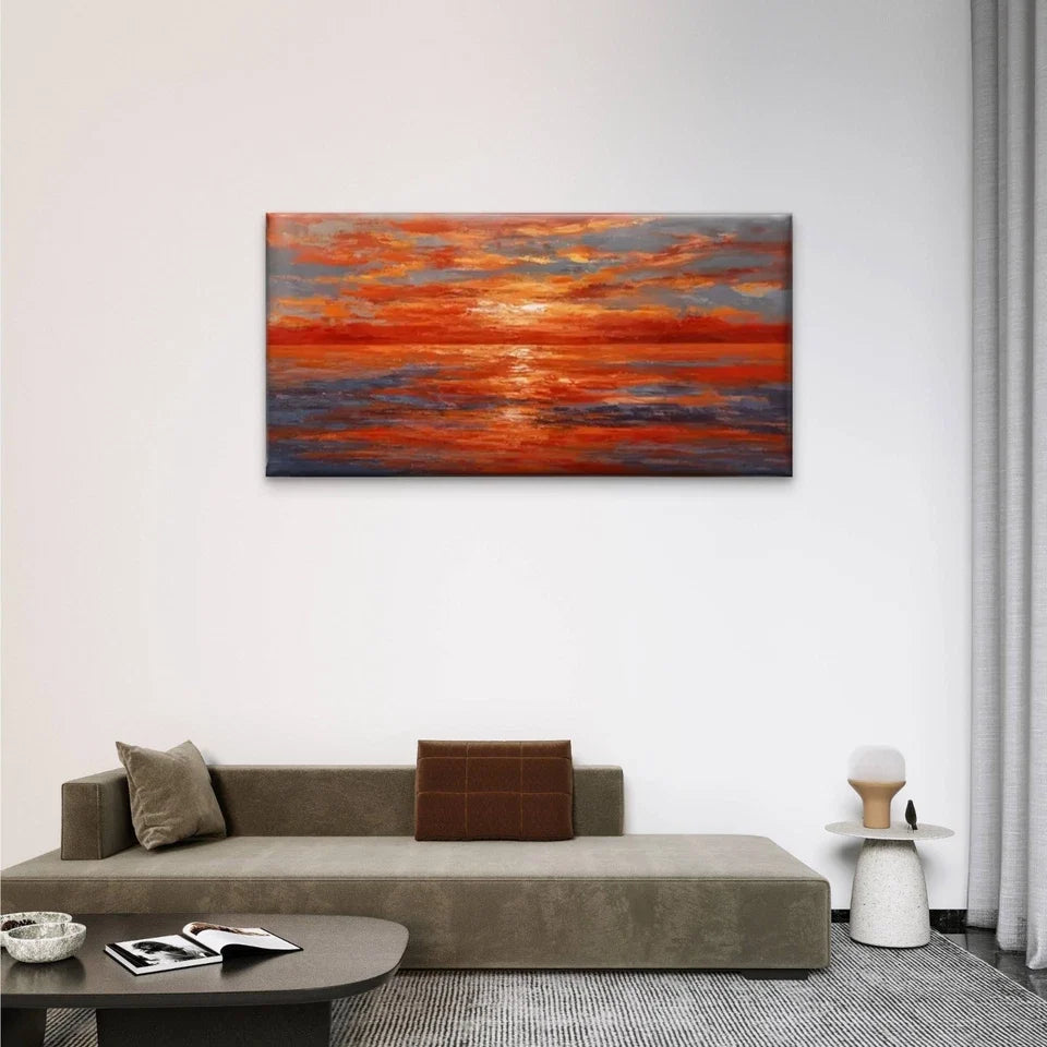 Ocean Sunset Nature Wall Art Canvas Office Home Room Framed 120x60cm