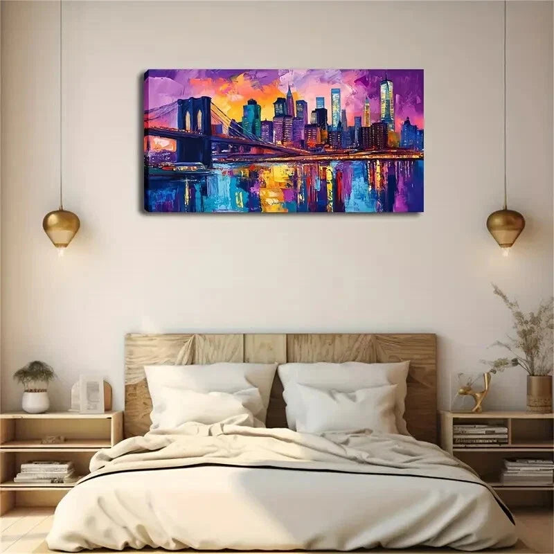 Brooklyn Bridge & Skyscrapers Wall Art Canvas Office Home Room Framed 120x60cm