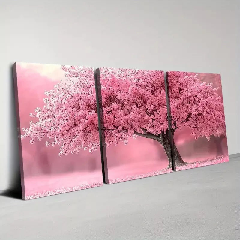 3pcs Elegant and Serene Pink Tree with Florals Wall Art Set Canvas Framed 40x60cm - High Quality Print 100% Australian Made Wall Canvas Ready to Hang