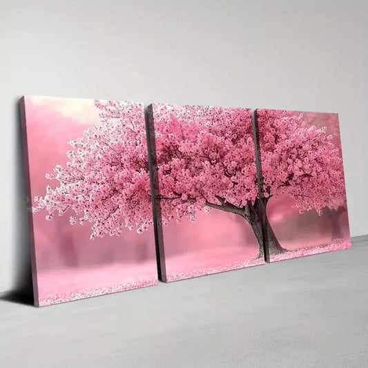 3pcs Elegant and Serene Pink Tree with Florals Wall Art Set Canvas Framed 40x60cm - High Quality Print 100% Australian Made Wall Canvas Ready to Hang