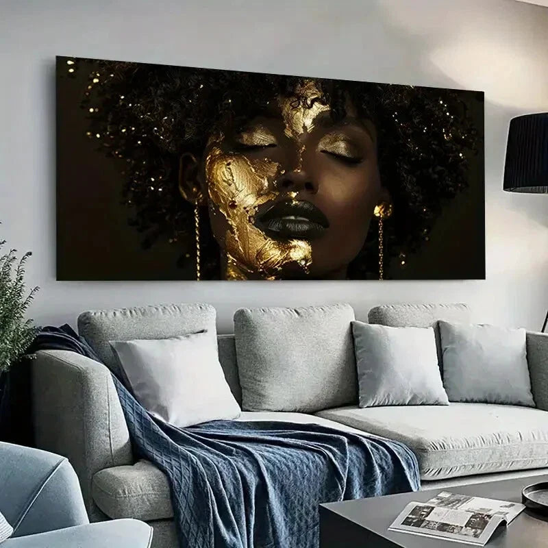 Golden Accents Woman Elegance Wall Art Canvas Office Home Room Framed 120x60cm