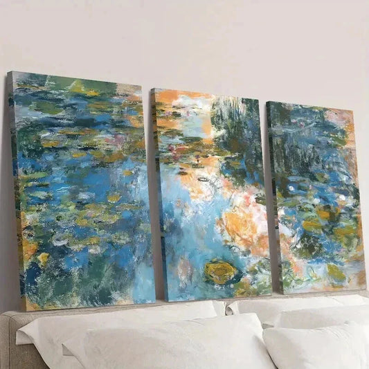 3pcs Abstract Landscape Painting Green Plants Wall Art Set Canvas Framed 40x60cm - High Quality Print 100% Australian Made Wall Canvas Ready to Hang