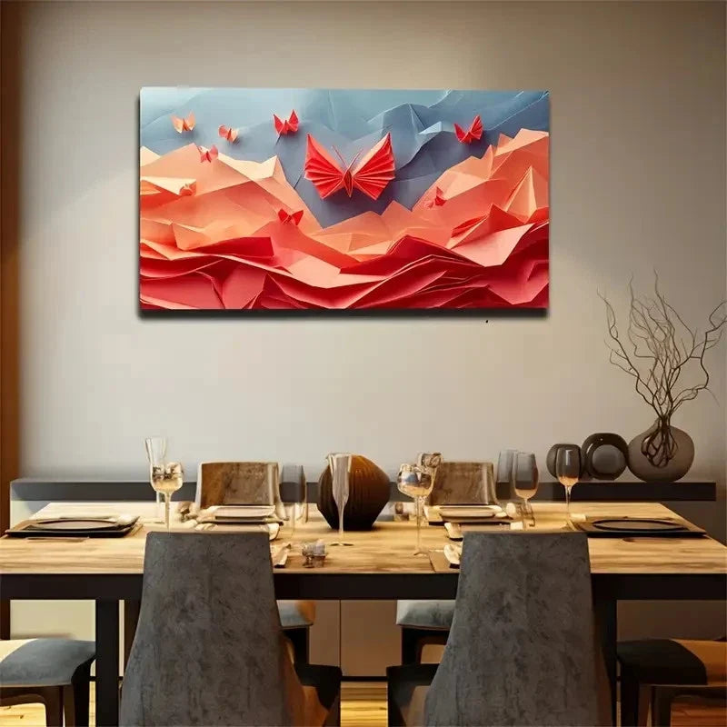 Red Origami Butterflies Wall Art Canvas Office Home Room Framed 80x45cm