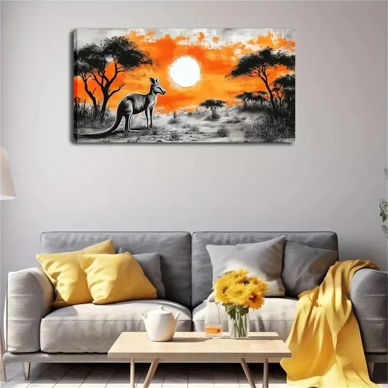 Kangaroo Sunset Landscape Wall Art Canvas Office Home Room Framed 120x60cm