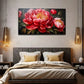 Deep Red Pink Peonies Dark Brow Wall Art Canvas Office Home Room Framed 80x45cm