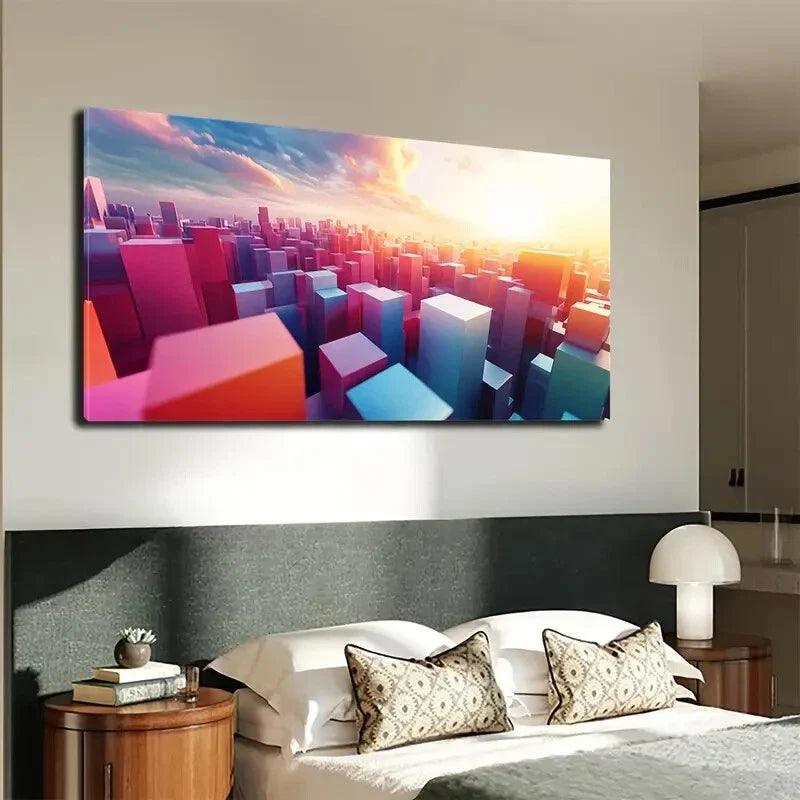 Colorful Cubes Abstract Wall Art Canvas Office Home Room Framed 120x60cm