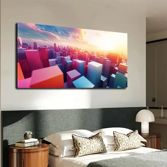 Colorful Cubes Abstract Wall Art Canvas Office Home Room Framed 120x60cm