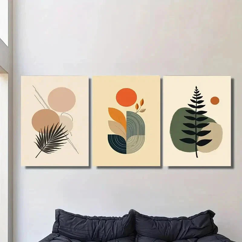 3pcs Modern Abstract Botanical Green Black Metal Print Ready to Hang Art