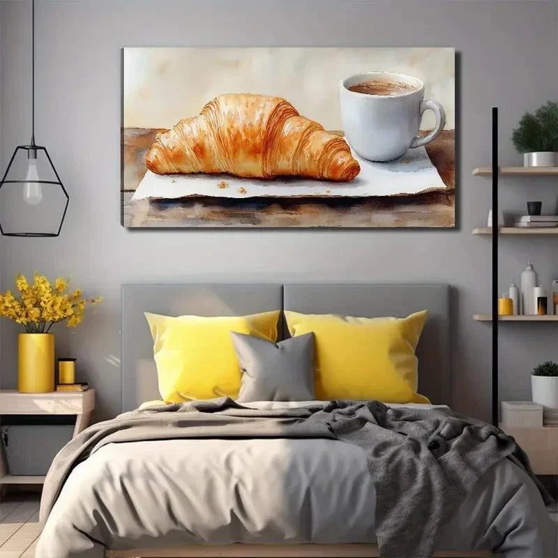 Croissant Coffee Suitable Wall Art Canvas Office Home Room Framed 120x60cm