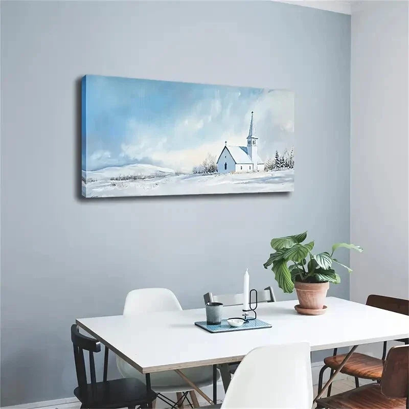 North Pole White House Winter Wall Art Canvas Office Home Room Framed 120x60cm