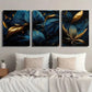 3pcs Abstract Golden And Blue Tropical Leaves Wall Art Set Canvas Framed 40x60cm - High Quality Print 100% Australian Made Wall Canvas Ready to Hang