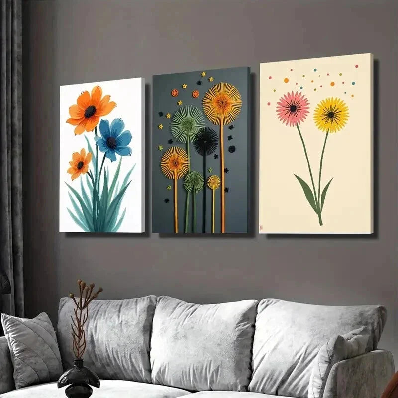 3pcs Modern Abstract Floral Vibrant Colorful Wall Art Set Canvas Framed 40x60cm - High Quality Print 100% Australian Made Wall Canvas Ready to Hang