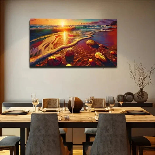 Seashells On The Beach Wall Art Canvas Office Home Room Framed 120x60cm