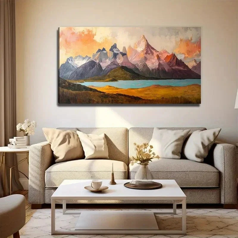Flat Mountain River Beautiful Wall Art Canvas Office Home Room Framed 80x45cm