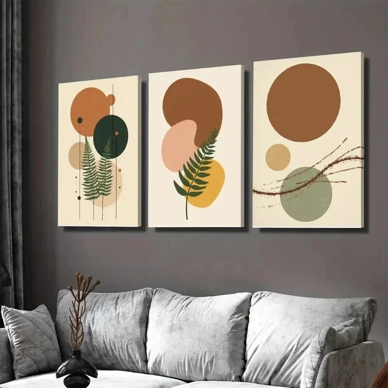 3pcs Geometric & Nature Abstract Botanical Wall Art Set Canvas Framed 40x60cm - High Quality Print 100% Australian Made Wall Canvas Ready to Hang