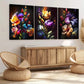 3pcs Colorful Floral Art Elegant Artistic Wall Art Set Canvas Framed 40x60cm - High Quality Print 100% Australian Made Wall Canvas Ready to Hang